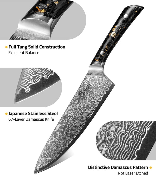 Chef Knife, 8" Damascus Steel Knife with High Carbon 10Cr15Mov Core4