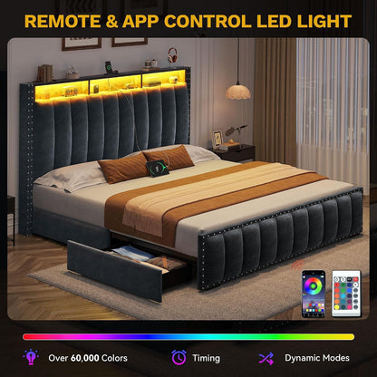 Queen Size Bed Frame with 4 Storage Drawers and RGB LED Lights6
