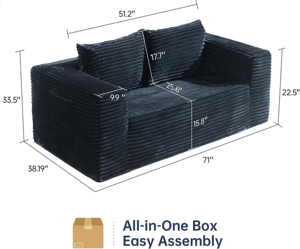 Loveseat Boneless Sofa, 71" Memory Foam Sofa in a Box, Cloud Corduroy Deep Seat Couch, No Assembly Needed, Small Sofa for Living Rooms, Apartments & Offices2