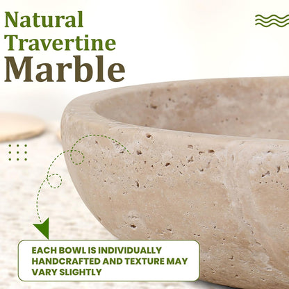 Travertine Decorative Bowl - 7.8” Diameter & 2” Height - Key Bowl for Entryway Table - Travertine - Organic Modern Centerpiece - Beige/Natural4