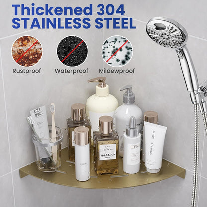 2 Pack Corner Shower Shelves Load Capacity 40 Lbs 304 Stainless Steel Shower Corner Shelf Will Not Rust 8In Shower Shelf for inside Shower Brushed Gold Drilling Installation4