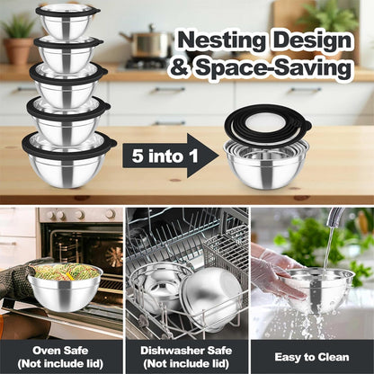 Mixing Bowls Set, Stainless Steel Salad Bowl with Lids, Black7