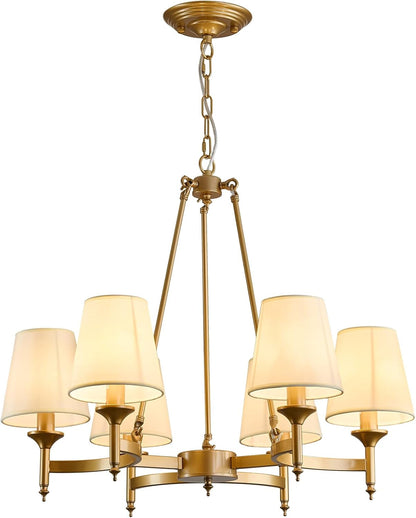 Gold Wagon Wheel Chandelier with White Linen Shade 6-Light Industrial Ceiling Light Fixture 26.8Inch Large Farmhouse Hanging Pendant Light for Dining Living Room Kitchen Bedroom Entryway Foyer9
