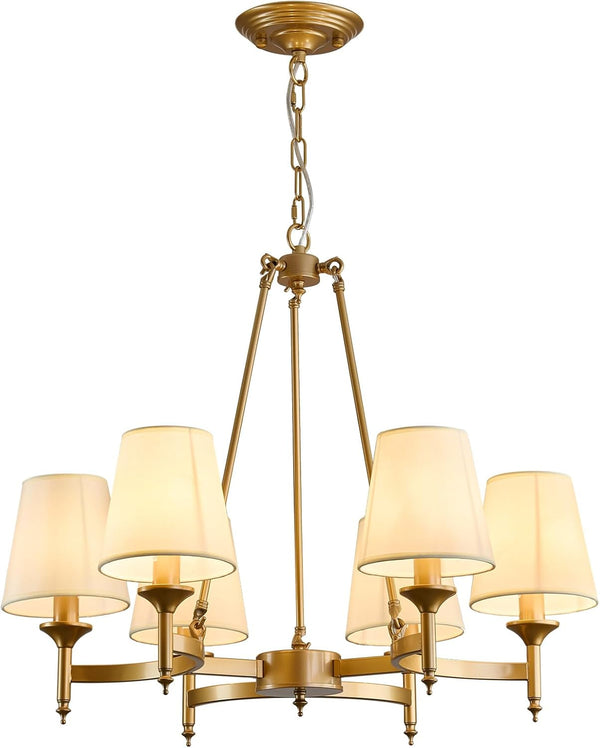 Gold Wagon Wheel Chandelier with White Linen Shade 6-Light Industrial Ceiling Light Fixture 26.8Inch Large Farmhouse Hanging Pendant Light for Dining Living Room Kitchen Bedroom Entryway Foyer9