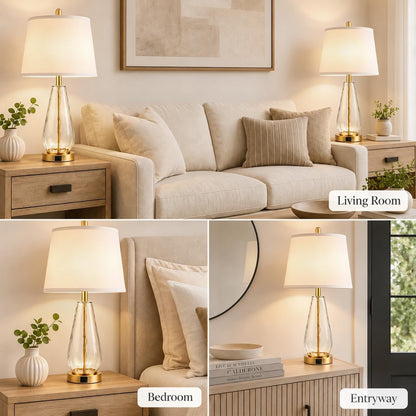 27'' Glass Table Lamps Set of 2 for Living Room, Gold Modern Lamps6
