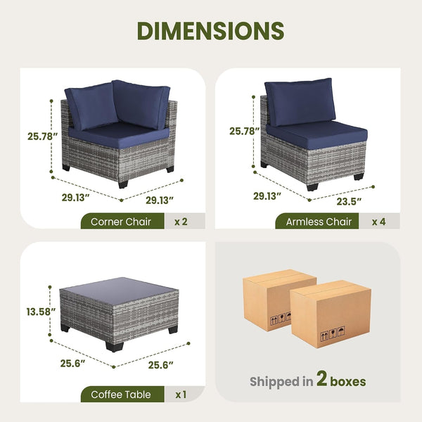 7 Piece Patio Furniture Set, Outdoor Wicker Sectional Sofa Set9