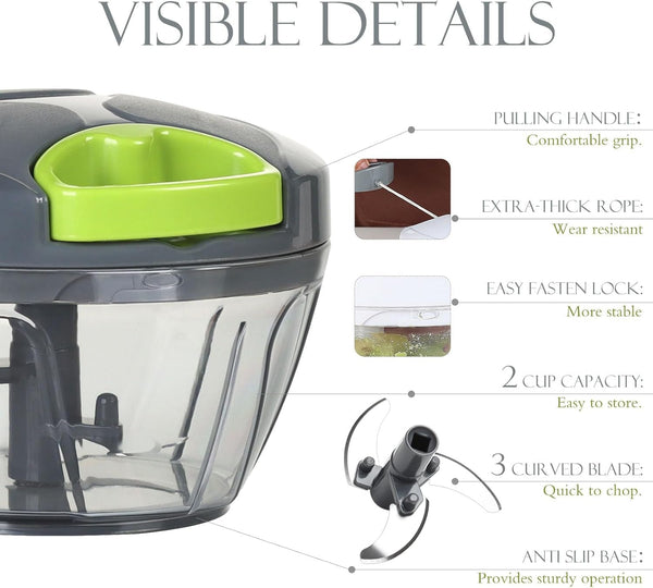 Manual Food Processor Vegetable Chopper, Portable Hand Pull String Garlic Mincer Onion Cutter for Veggies, Ginger, Fruits, Nuts, Herbs, Etc., 500Ml, Grey4