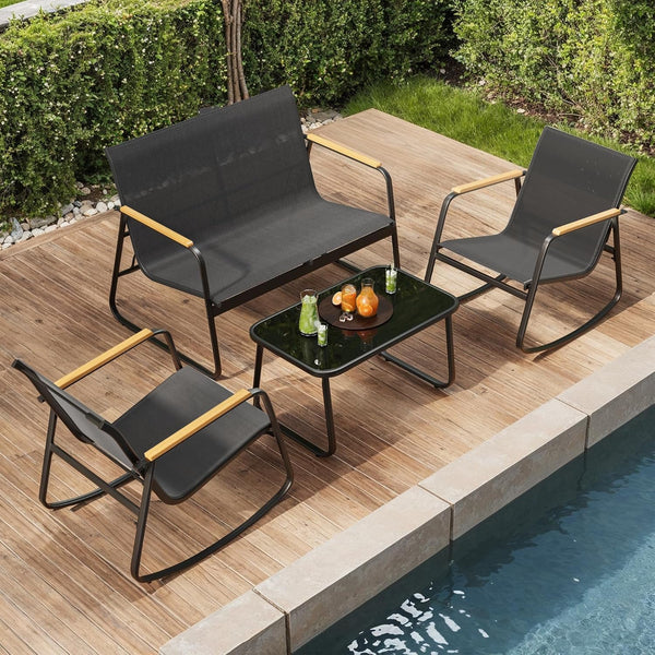 4-Piece Patio Furniture Set, Textilene Conversation Set, Black8