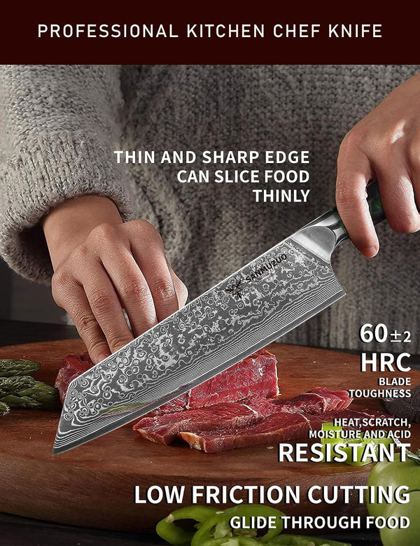 8.5 Inch Kiritsuke Kitchen Chef Knife - 67 Layers Damascus Steel & Resin Handle - Xuan Series(Jade Green)2