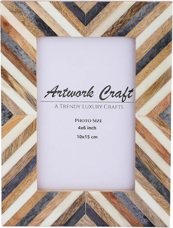 Handmade Picture Photo Frame Chevron Herringbone Art Inspired Vintage Table-Top/Wall Décor Frames (4X6 Inches, Gray,White,Wood)1