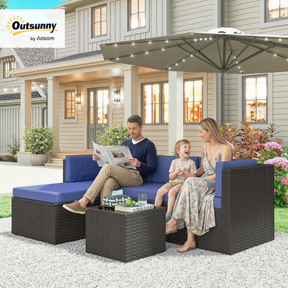 3 Piece Patio Furniture Set Deep Seating with Cushions Navy Blue2