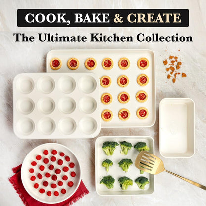 Hammered 15Pcs Ceramic Cookware Set Nonstick, Induction Pots and Pans Set Non Stick with Bakeware Set & Steamer for Cooking, Non Toxic PFOA PFOS Free, Oven & Dishwasher Safe, Cream White7