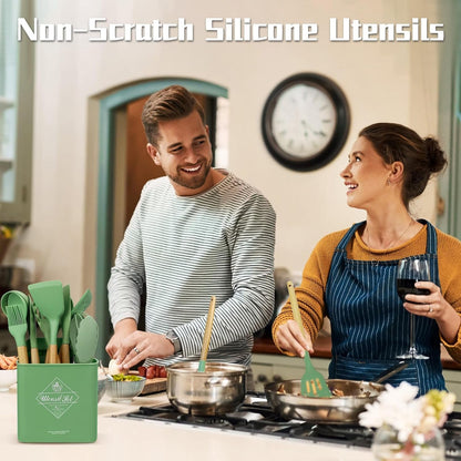 Silicone Cooking Utensils Set, Heat Resistant Kitchen Utensils Set, Spatula,Turner Tongs,Spoon,Brush,Whisk, Cooking Kitchen Utensils Spatula Set, Nonstick Cookware（Sage Green）8