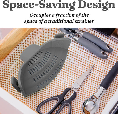 Snap N' Strain - Silicone Pasta Strainer Clip-On for Pots and Pans - Heat Resistant Colander for Vegetables and Noodles - Kitchen Gadgets for Cooking - Space-Saving Design - Gray8
