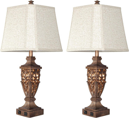 Vintage Resin Table Lamps with Night Light for Bedroom Living Room | 28.5" Tall, Night Light, Farmhouse Table Lamps Set of 2 with USB A+C Charging Ports, Linen Shade, Bulb Included, Bedside Lamp7
