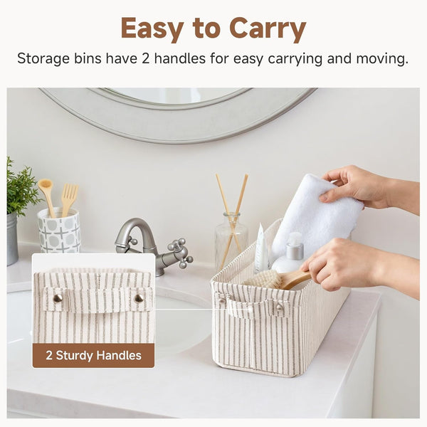 Fabric Narrow Storage Bins, Khaki and Beige Stripes, 2-Pack6