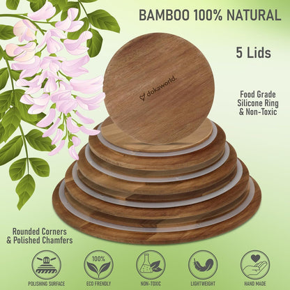 Glass Mixing Bowls Acacia Lids - (Bowls Not Included) Lids Are Compatible with All Glass Mixing Bowls Set5