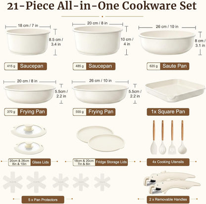 21Pcs Nonstick Pots and Pans Set with Detachable Handles, Oven Safe | Stackable Granite Cookware Set for Rvs, Camping, Induction Compatible, Non-Toxic Pfoa/Pfos-Free2