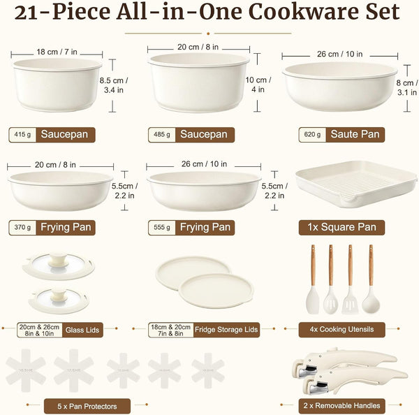 21Pcs Nonstick Pots and Pans Set with Detachable Handles, Oven Safe | Stackable Granite Cookware Set for Rvs, Camping, Induction Compatible, Non-Toxic Pfoa/Pfos-Free2