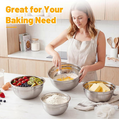 Stainless Steel Mixing Bowl with Lids, 2 Pack 5 QT Metal Large Stainless Mixing Bowls with Lids Set, Stackable Baking Bowl for Kitchen, Meal Prep, Serving and Cooking7