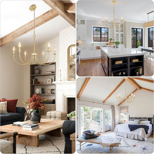 Modern Gold Chandelier 26“, 6-Light Farmhouse Dining Room Light Fixture7