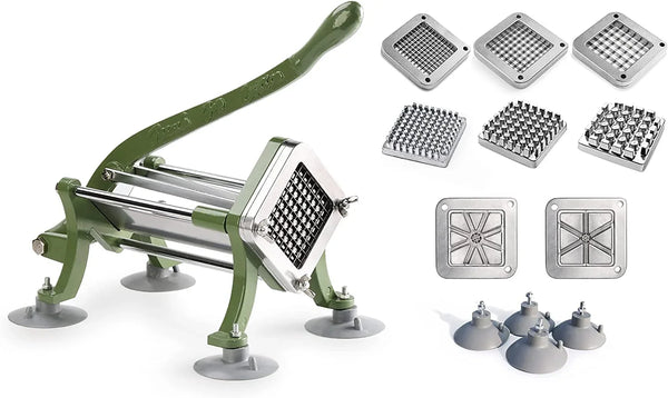 Commercial Grade French Fry Cutter with Complete Combo Sets, Die Cast Iron and 18/8 Stainless Steel, 1/4-Inch, 3/8-Inch, 1/2-Inch, 6-Wedge, and 8-Wedge Replacement Blades1
