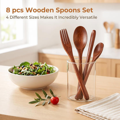 8 Pcs Wooden Spoons, Multi Size Solid Hardwood Cooking Utensil for Eating4