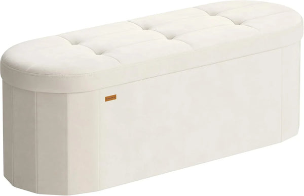 SONGMICS Folding Ottoman with Storage, Oval Bench, Velvet Fabric | for Living Room, Bedroom, 43.3 X 15 X 15 Inches, Cappuccino, MINOTA Collection ULSF297LH011