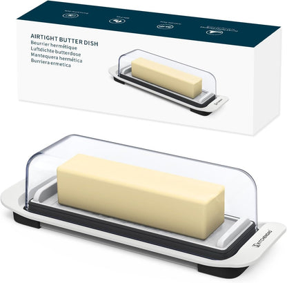 Airtight Butter Dish with Lid for Countertop and Refrigerator Door Shelf, Butter Keeper, Plastic Butter Holder Tray Container for West/East Coast Butter, White1