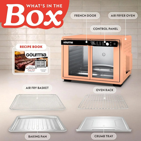 French Door Air Fryer Oven - 37 Qt Large Capacity Convection Toaster Oven, Fryforce 360°, Digital Display, 12 Cooking Presets, Dehydrate, Fits 13” Pizza, Dishwasher-Safe, Peach4