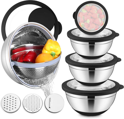 Stainless Steel Mixing Bowls with Lids & Colander, 15PCS1