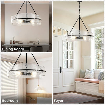 Modern Dining Room Chandelier 22” Black Textured Glass Chandelier2
