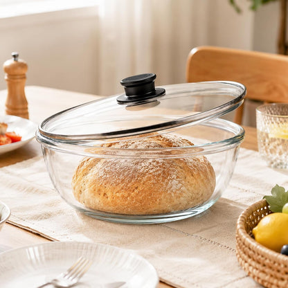 6.3 Qt Extra Large Glass Mixing Bowl with Lid for Sourdough Bread Making & Proofing, Thickened Clear Lead-Free Borosilicate Glass Serving Bowl for Food Prep, Dishwasher, Microwave and Freezer Safe1
