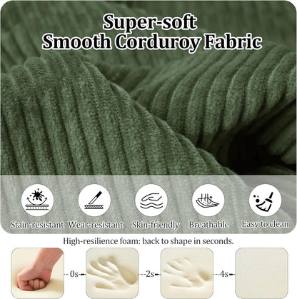 59'' Convertible Compressed Corduroy Folding Cloud Sofa Bed, Modern Boneless Pull Out Loveseat Sleeper in a Box, 4 in 1 Floor Mattress Futon Cloud Couch, No Assembly Needed, Green, 2 Pillows, Queen5