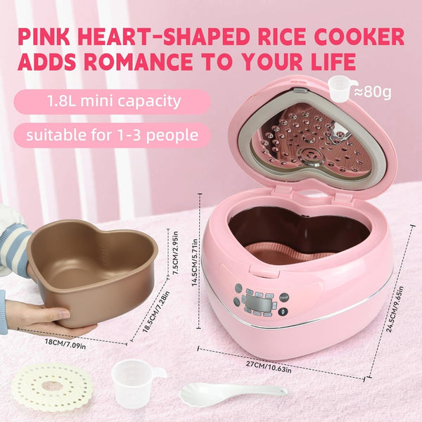 Peach Heart Shape Rice Cooker 8 Cup Cooked, 4 Cup Uncooked Rice, Multifunctional Pink Rice Cooker, 300W, with Preset Timer, 1.8L6