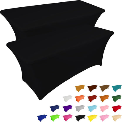 2 Pack 6FT Black Table Cloth for Rectangular Spandex Table Cover | Fitted Events Stretch Covers Washable Spandex Tablecloth Protector for Party, Wedding, Cocktail, Banquet, Festival1