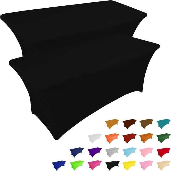 2 Pack 6FT Black Table Cloth for Rectangular Spandex Table Cover | Fitted Events Stretch Covers Washable Spandex Tablecloth Protector for Party, Wedding, Cocktail, Banquet, Festival1
