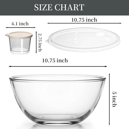 Large Glass Bowl for Sourdough Bread Making with Lid, 5Quart Deep Big Glass Bowl Large Salad Bowl with 8Oz Small Bowls (Clear)3