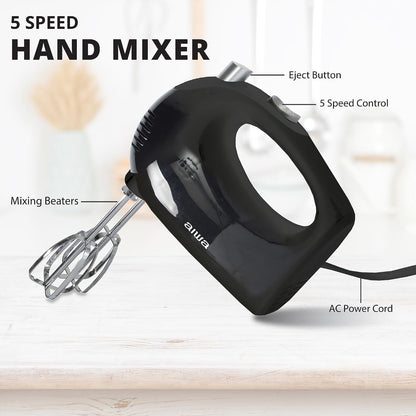 5-Speed Hand Mixer with Eject Button, Electric Handheld Mixer for Cream, Batter, Eggs & Baking, Stainless Steel Beaters, Dishwasher-Safe, Lightweight Compact Design, Black8