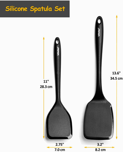 Silicone Spatula Set,600°F Heat Resistant Solid Turner, 2Pc Black2