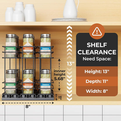 Pull Out Spice Rack Organizer for Cabinet, Slide Out Spice Racks, Easy to Install Spice Cabinet Organizers, 7.4" Wx10.43 Dx8.26 H, 3 Drawers 2 Tiers(Black)2