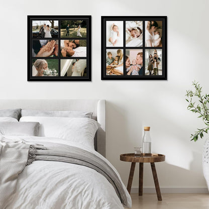4X6 Picture Frame Collage for Wall, Display 6 Pcs 4X6 Photos with Mat or 13X13 without Mat, 6 Opening Photo Frame for 4 X 6 Pictures with Shatter Resistant Plexiglass, Black Mat, Black6