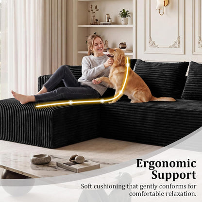 L-Shaped Sectional Boneless Cloud Couch with Left Facing Chaise 92.5''Black5