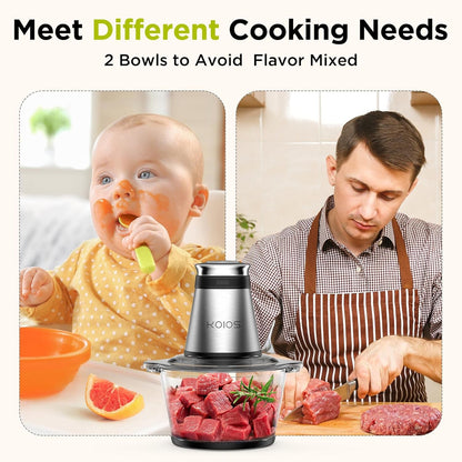 Food Processor, 500W Electric Food Chopper with 2 Bowls (8 Cup+8 Cup) & 2 Bi-Level Blades&, Small Electric Grinder Meat Processor for Nuts, Meat, Onion, Garlic, Baby Food, Black4