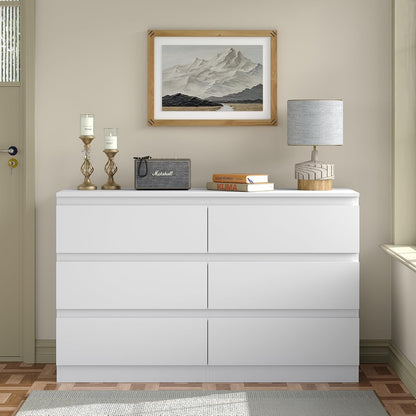 Modern 6 Large Storage Drawers Dresser for Clothes Organizer, White Modern Chest of Drawers for Closet, 42.5" Long Drawer Organizer Cabinet for Bedroom, Living Room, Entryway, Hallway1
