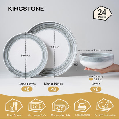 Stoneware Dinnerware Set for 8, 24-Piece Ceramic Plates & Bowls2