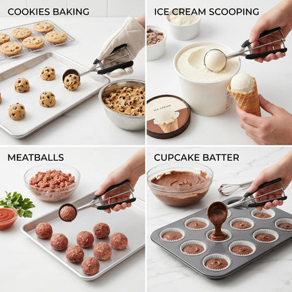 Cookie Scoop Set, 3Pcs Ice Cream Scoop, Cookie Scoops for Baking Set of 3, 18/8 Stainless Steel Cookie Scooper for Baking, Ice Cream Scooper with Trigger Release, Cookie Dough Scoop with Non-Slip Grip3