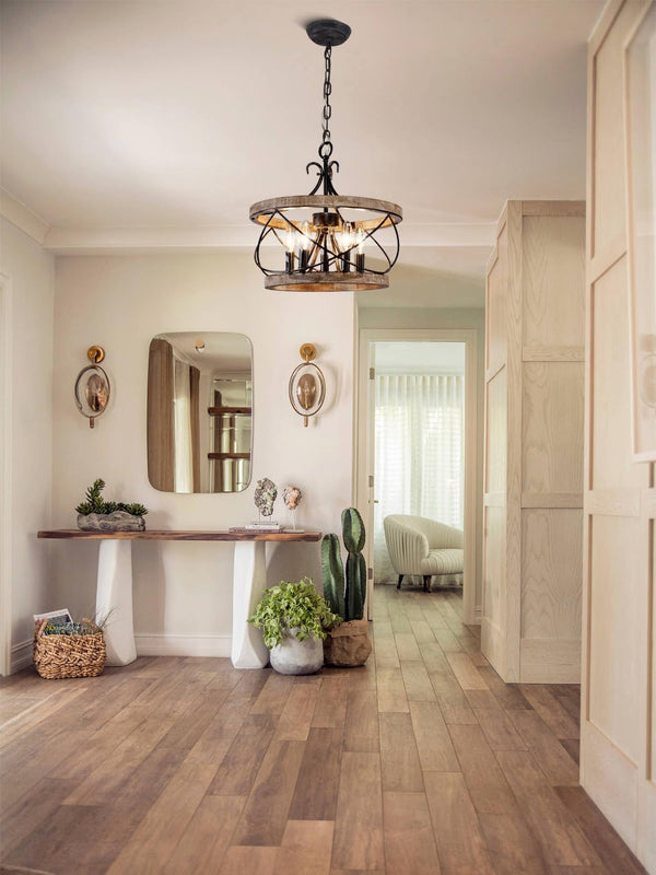 Farmhouse Wood Chandelier Light Fixture, 16 Inch Dining Room Light Fixture3