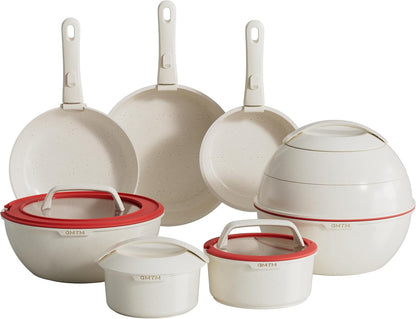 Ceramic Non-Stick Cookware Set Pots and Pans with Detachable Handle | Space-Saving Nestable for Kitchen, Induction Oven Safe, Eco-Friendly Non-Toxic White3