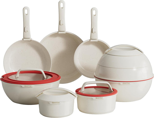 Ceramic Non-Stick Cookware Set Pots and Pans with Detachable Handle | Space-Saving Nestable for Kitchen, Induction Oven Safe, Eco-Friendly Non-Toxic White3